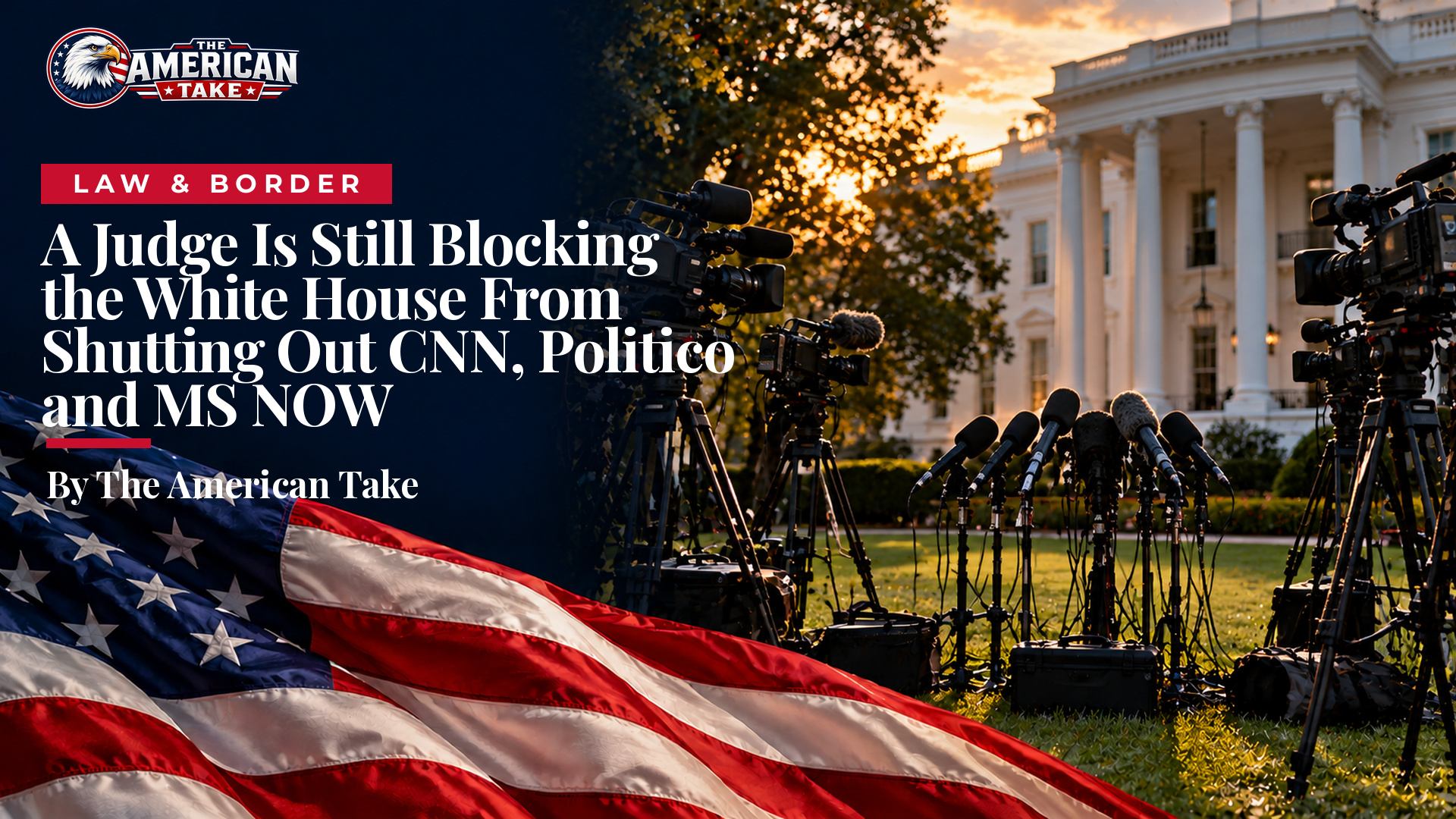 Press microphones and cameras set up on a lawn in front of a white columned building.